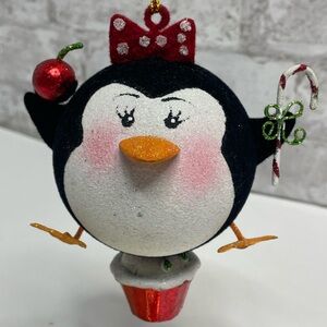 Pier 1 Glittery Girl Penguin Cupcake Cherry Candy Christmas Ornament Very Rare